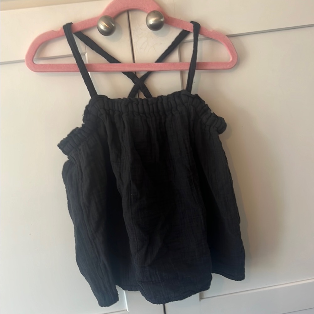 GAP Black Tank Top with Ruffled Neckline and Crossed Back Straps